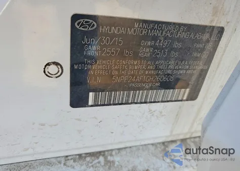 2016 Hyundai Sonata Se z USA, uszkodzony, nr VIN 5NPE24AF1GH260608